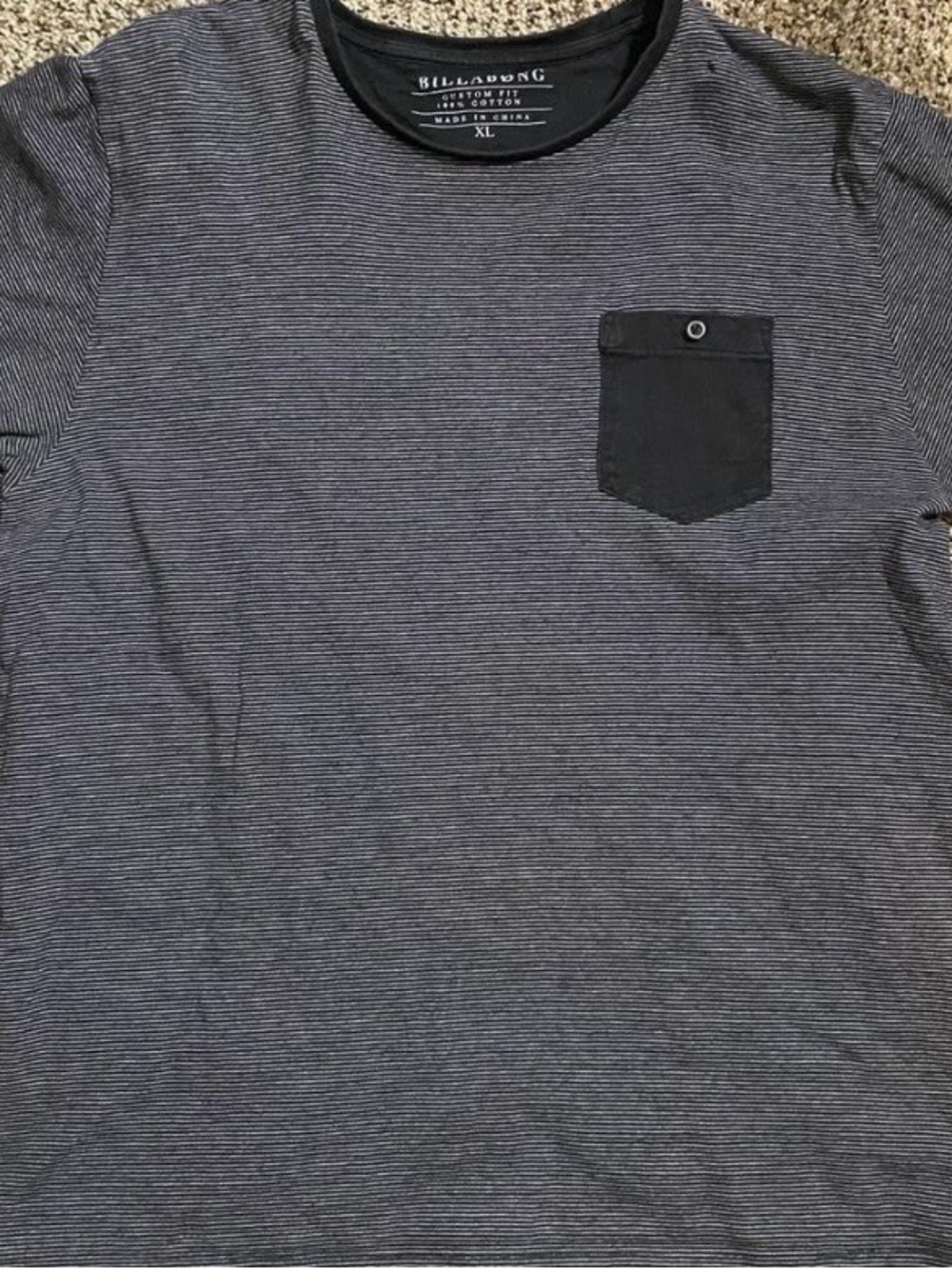 Billabong Men’s White and Black Striped Pocket Tee
